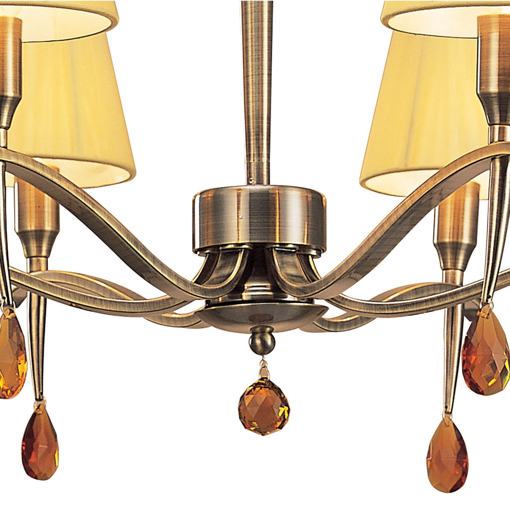 M0342AB Siena Pendant Round 6 Light E14 Antique Brass Amber Cream Shades And Amber Crystal