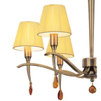 M0342AB Siena Pendant Round 6 Light E14 Antique Brass Amber Cream Shades And Amber Crystal