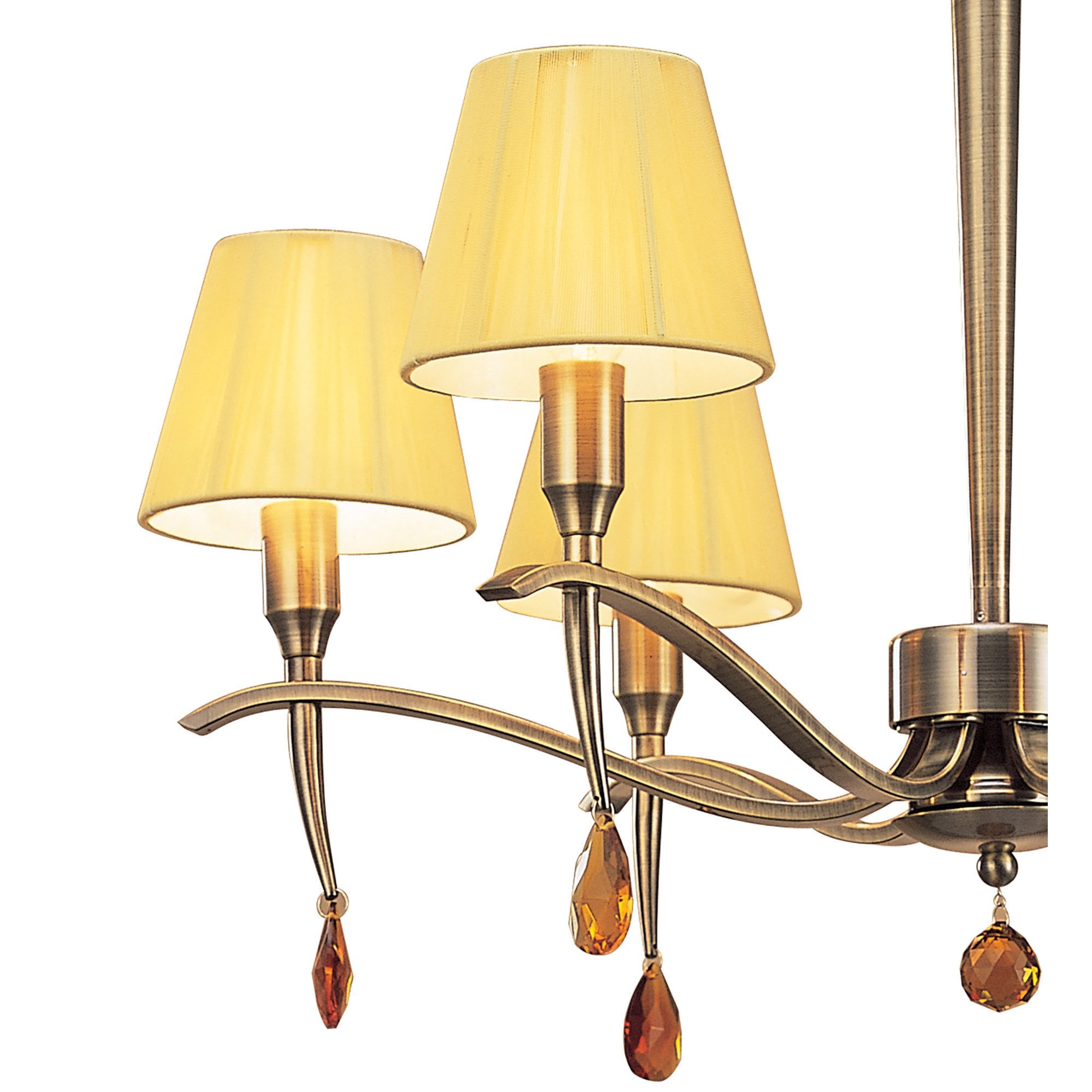 M0342AB Siena Pendant Round 6 Light E14 Antique Brass Amber Cream Shades And Amber Crystal