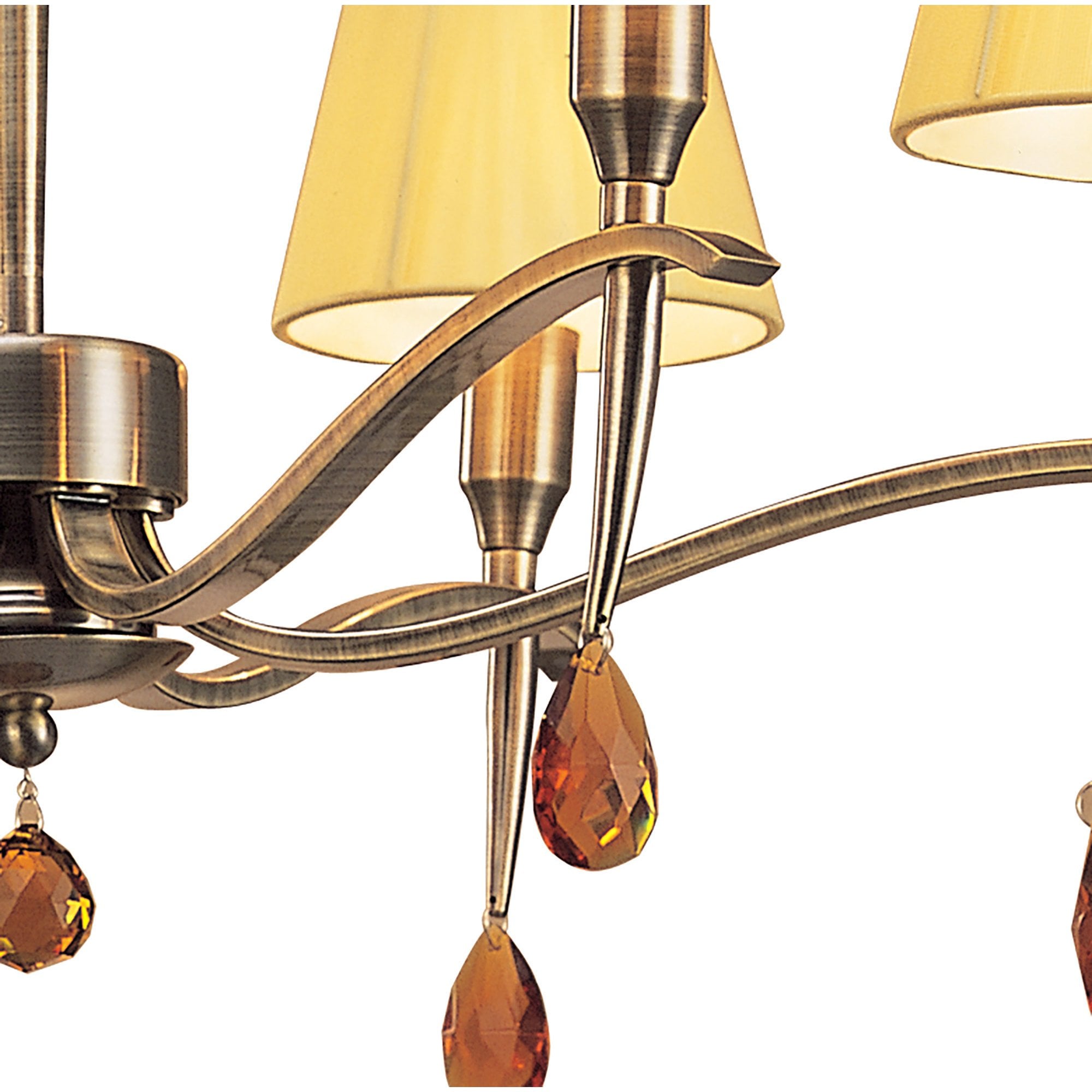 M0342AB Siena Pendant Round 6 Light E14 Antique Brass Amber Cream Shades And Amber Crystal