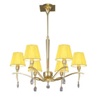 M0342PB Siena Pendant Round 6 Light E14 Polished Brass Amber Cream Shades And Clear Crystal