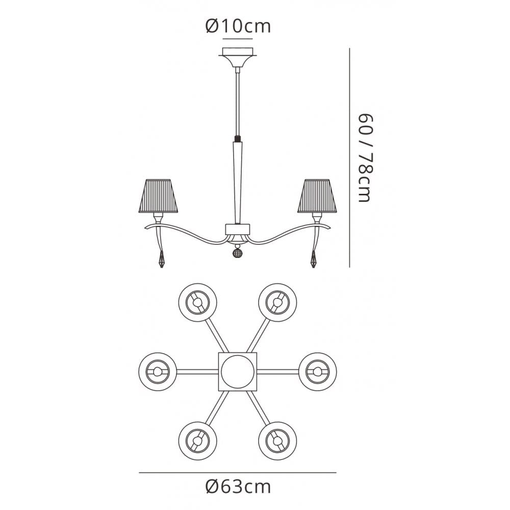 M0342PB Siena Pendant Round 6 Light E14 Polished Brass Amber Cream Shades And Clear Crystal