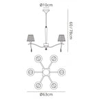 M0342PB Siena Pendant Round 6 Light E14 Polished Brass Amber Cream Shades And Clear Crystal