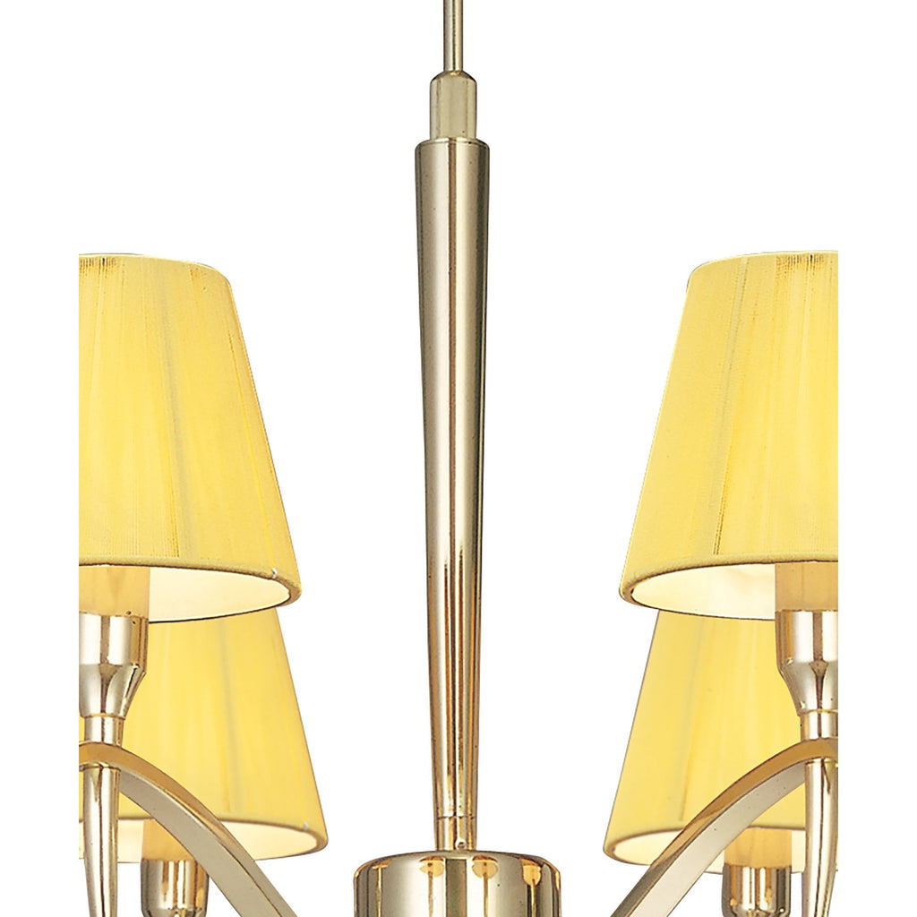 M0342PB Siena Pendant Round 6 Light E14 Polished Brass Amber Cream Shades And Clear Crystal