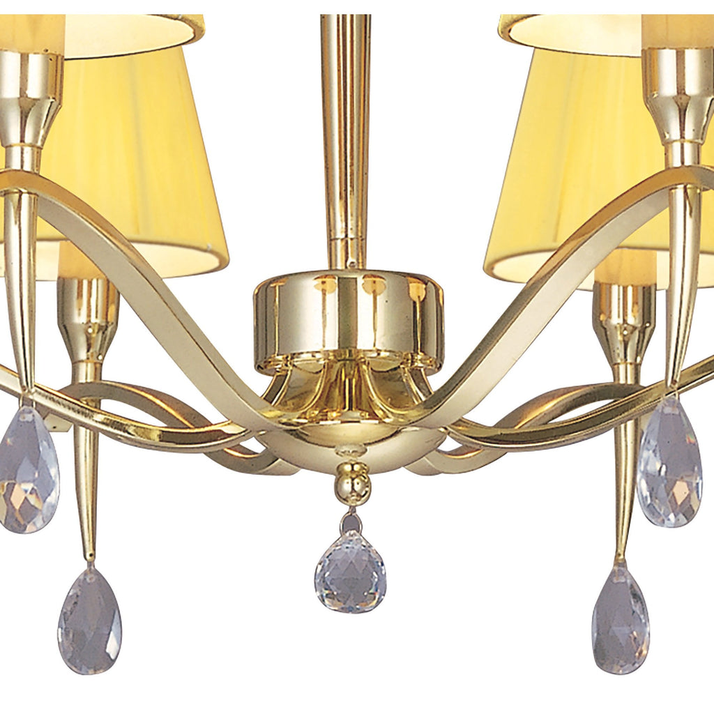 M0342PB Siena Pendant Round 6 Light E14 Polished Brass Amber Cream Shades And Clear Crystal