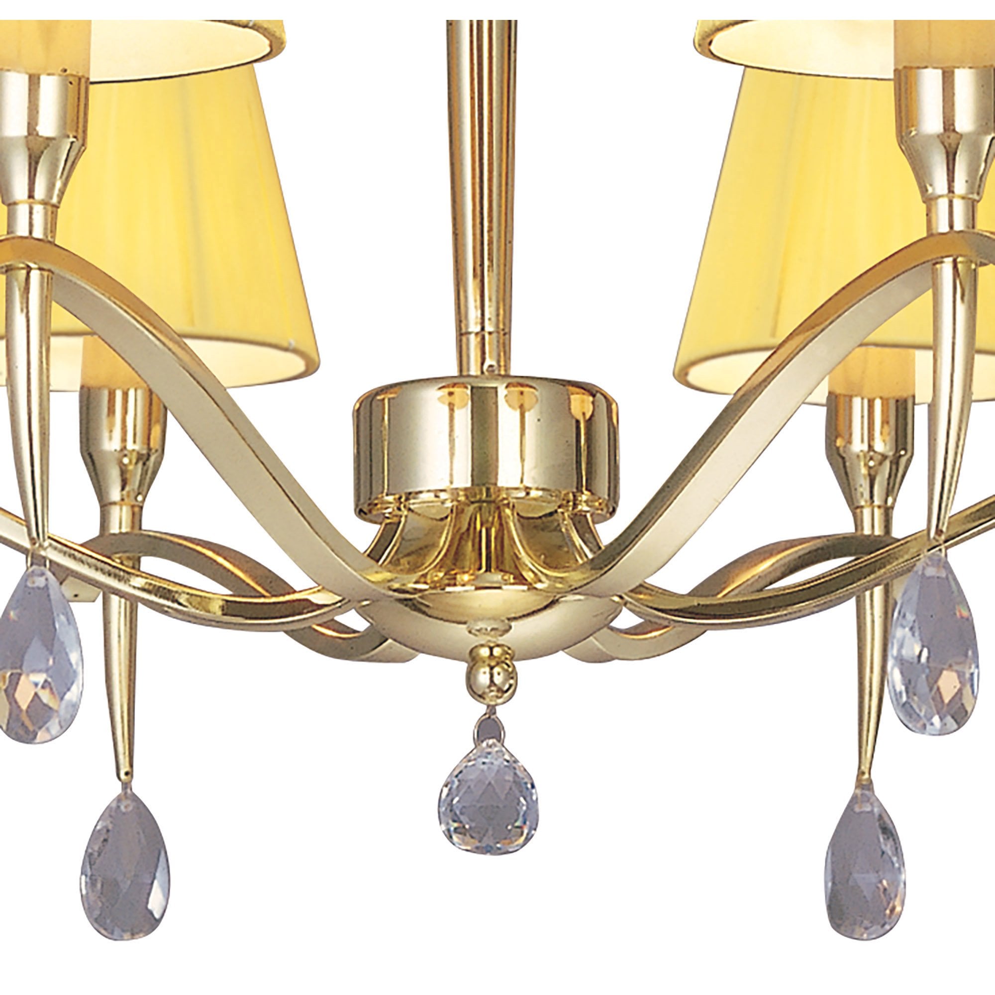 M0342PB Siena Pendant Round 6 Light E14 Polished Brass Amber Cream Shades And Clear Crystal