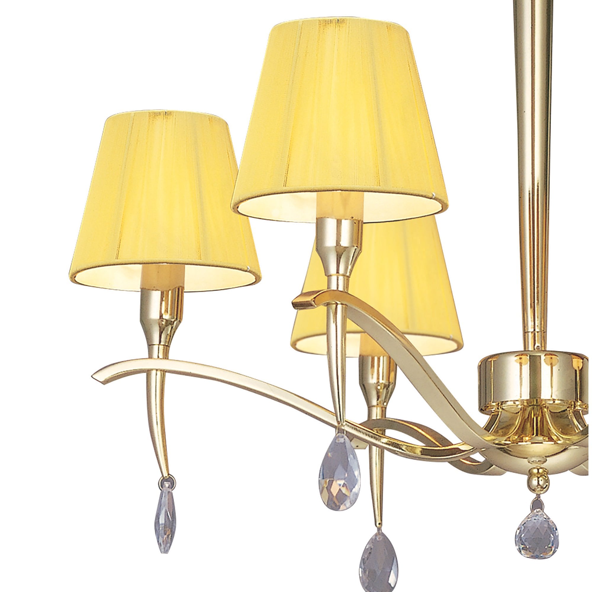 M0342PB Siena Pendant Round 6 Light E14 Polished Brass Amber Cream Shades And Clear Crystal