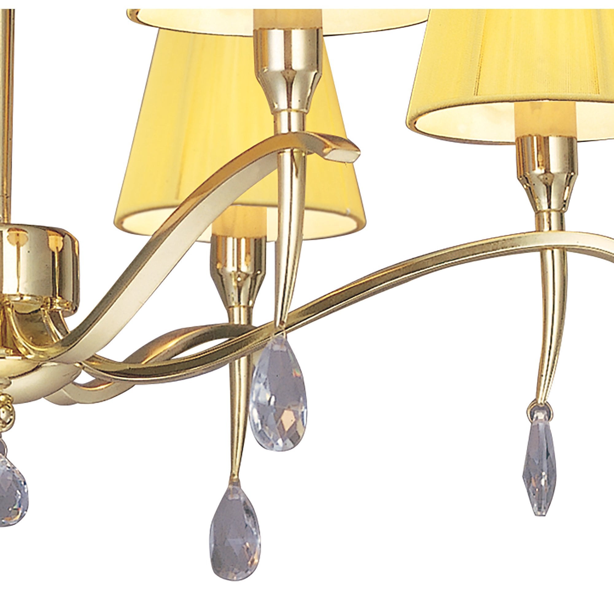M0342PB Siena Pendant Round 6 Light E14 Polished Brass Amber Cream Shades And Clear Crystal
