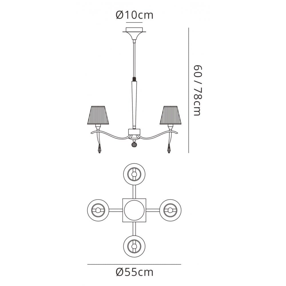 M0343 Siena Pendant Round 4 Light E14 Polished Chrome Black Shades And Black Crystal