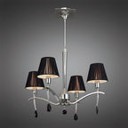 M0343 Siena Pendant Round 4 Light E14 Polished Chrome Black Shades And Black Crystal