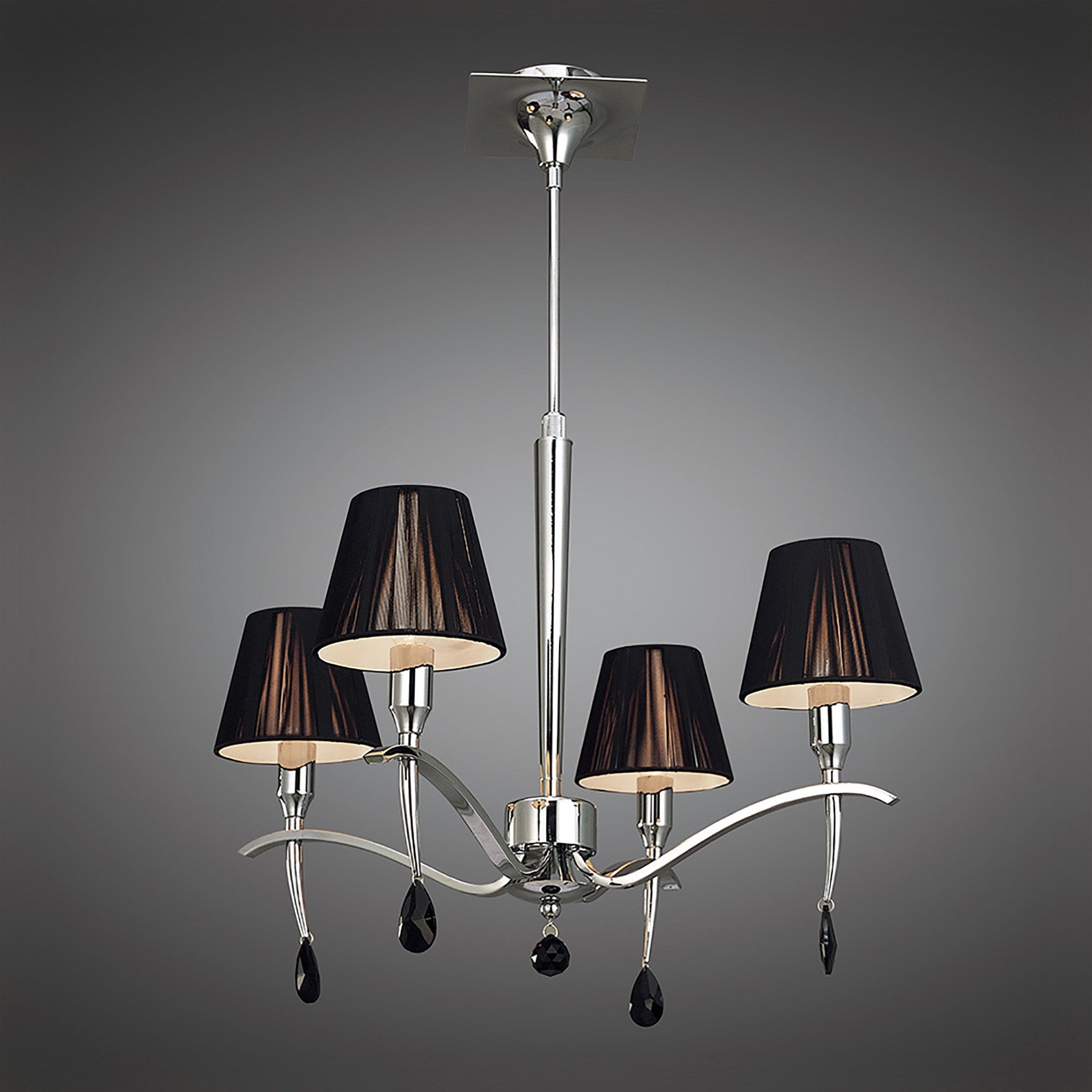 M0343 Siena Pendant Round 4 Light E14 Polished Chrome Black Shades And Black Crystal