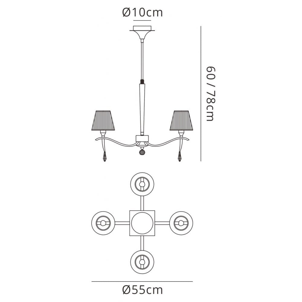 M0343AB Siena Pendant Round 4 Light E14 Antique Brass Amber Cream Shades And Amber Crystal