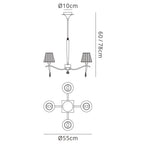 M0343AB Siena Pendant Round 4 Light E14 Antique Brass Amber Cream Shades And Amber Crystal
