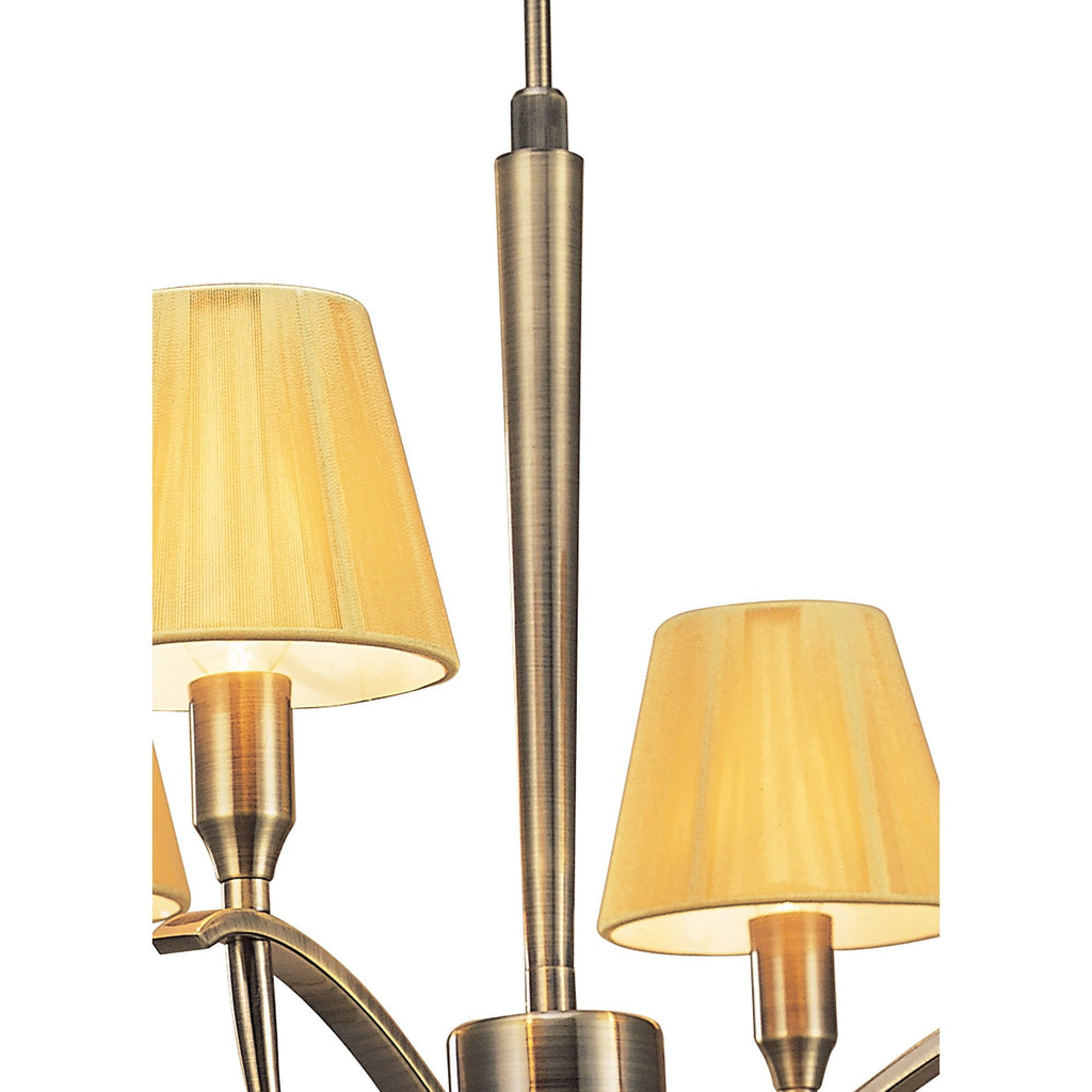 M0343AB Siena Pendant Round 4 Light E14 Antique Brass Amber Cream Shades And Amber Crystal