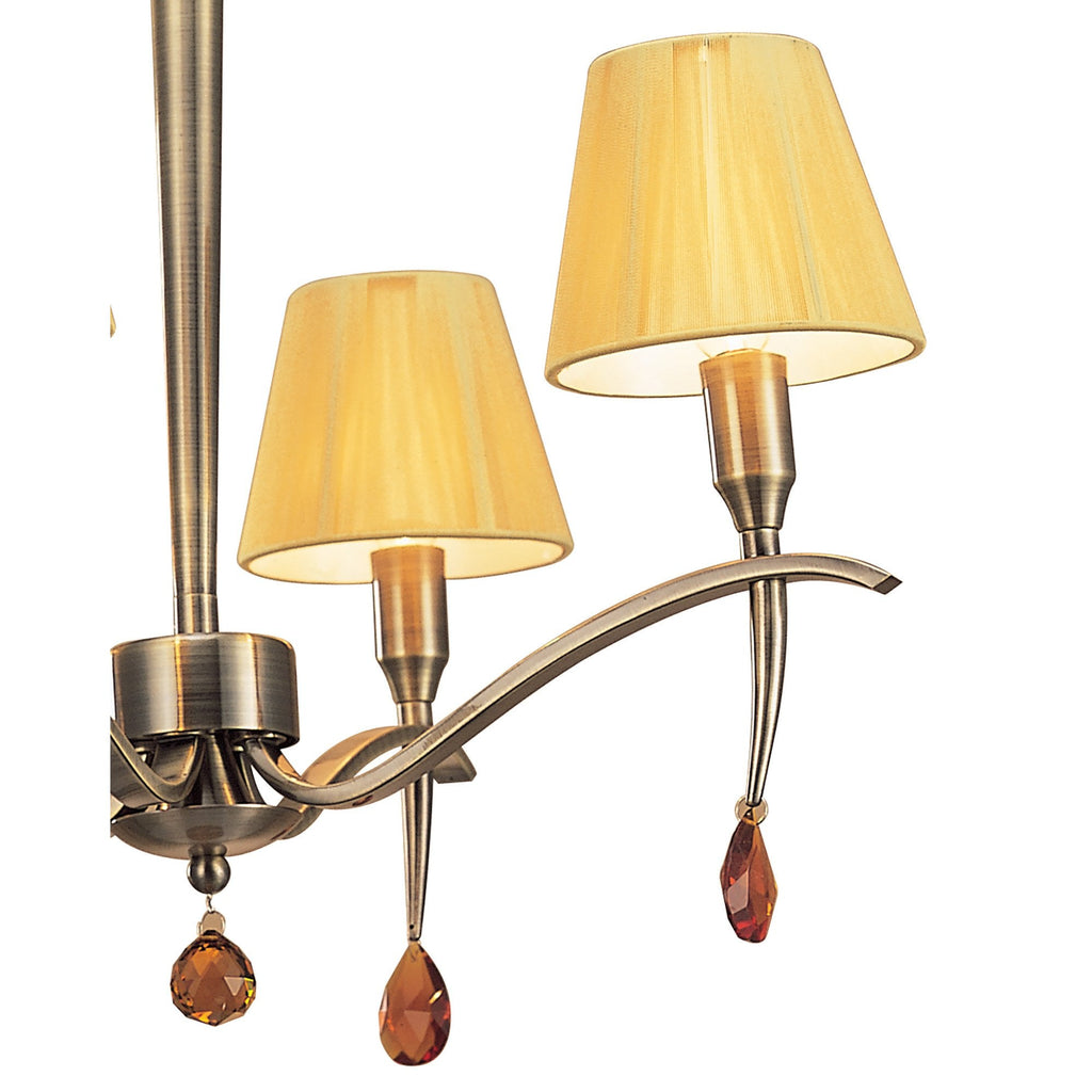 M0343AB Siena Pendant Round 4 Light E14 Antique Brass Amber Cream Shades And Amber Crystal