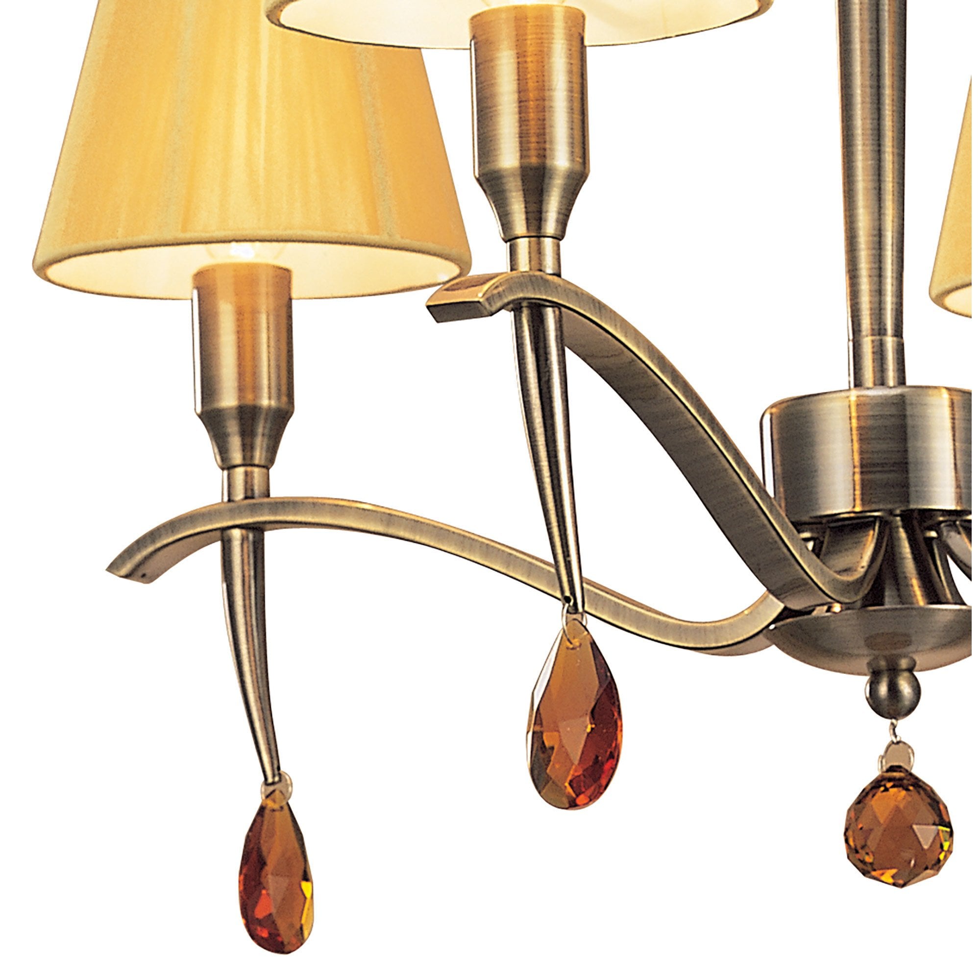 M0343AB Siena Pendant Round 4 Light E14 Antique Brass Amber Cream Shades And Amber Crystal