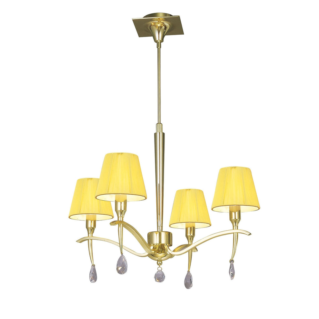 M0343PB Siena Pendant Round 4 Light E14 Polished Brass Amber Cream Shades And Clear Crystal