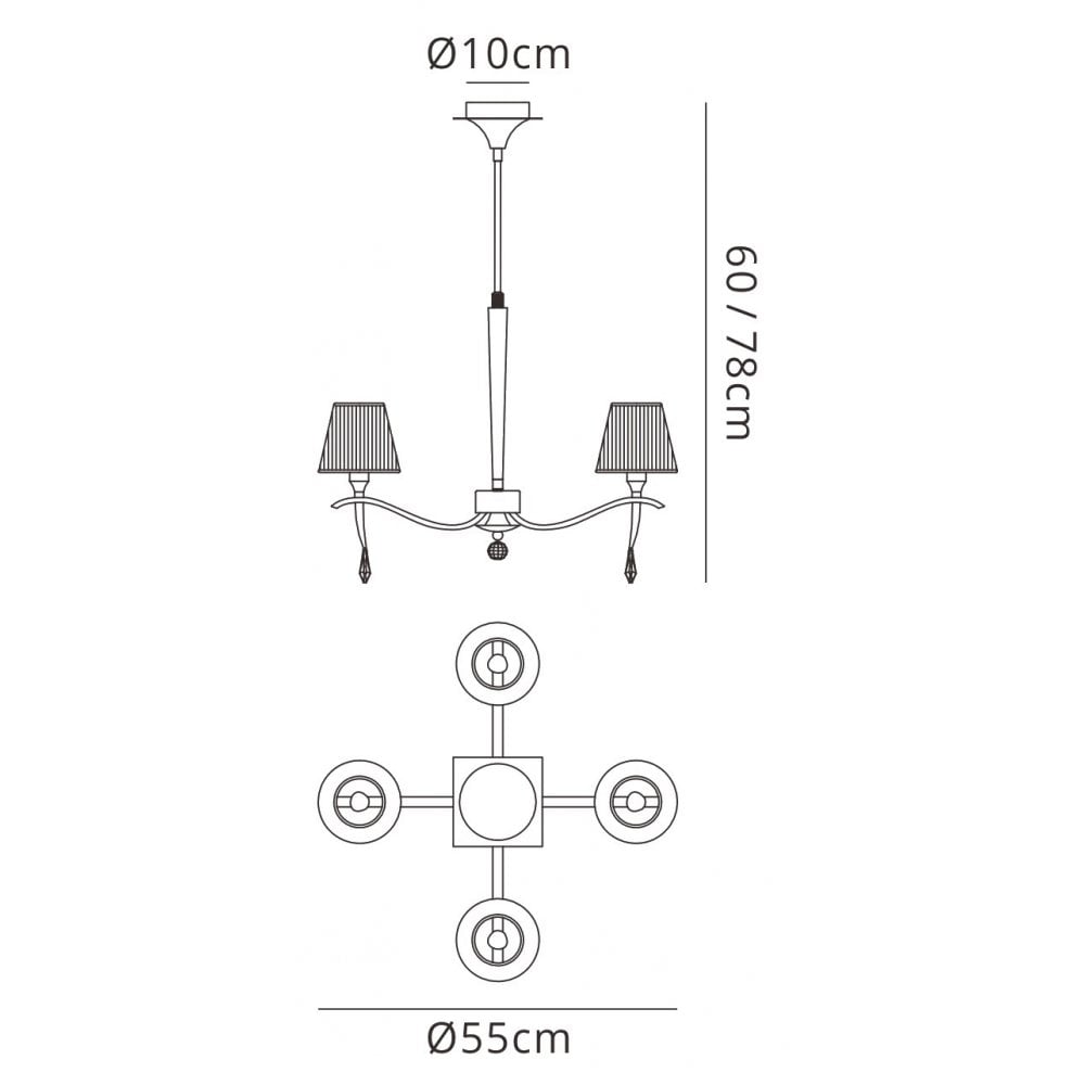 M0343PB Siena Pendant Round 4 Light E14 Polished Brass Amber Cream Shades And Clear Crystal