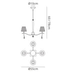 M0343PB Siena Pendant Round 4 Light E14 Polished Brass Amber Cream Shades And Clear Crystal