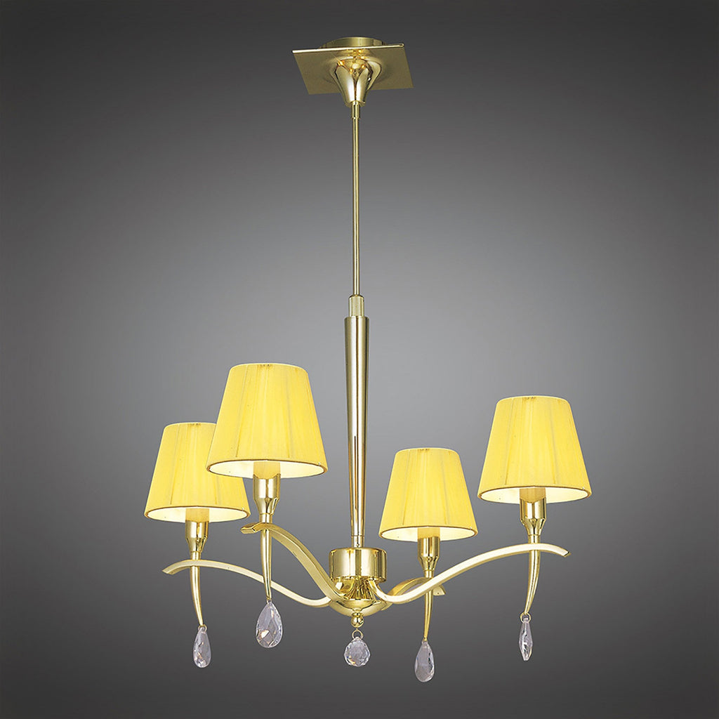 M0343PB Siena Pendant Round 4 Light E14 Polished Brass Amber Cream Shades And Clear Crystal