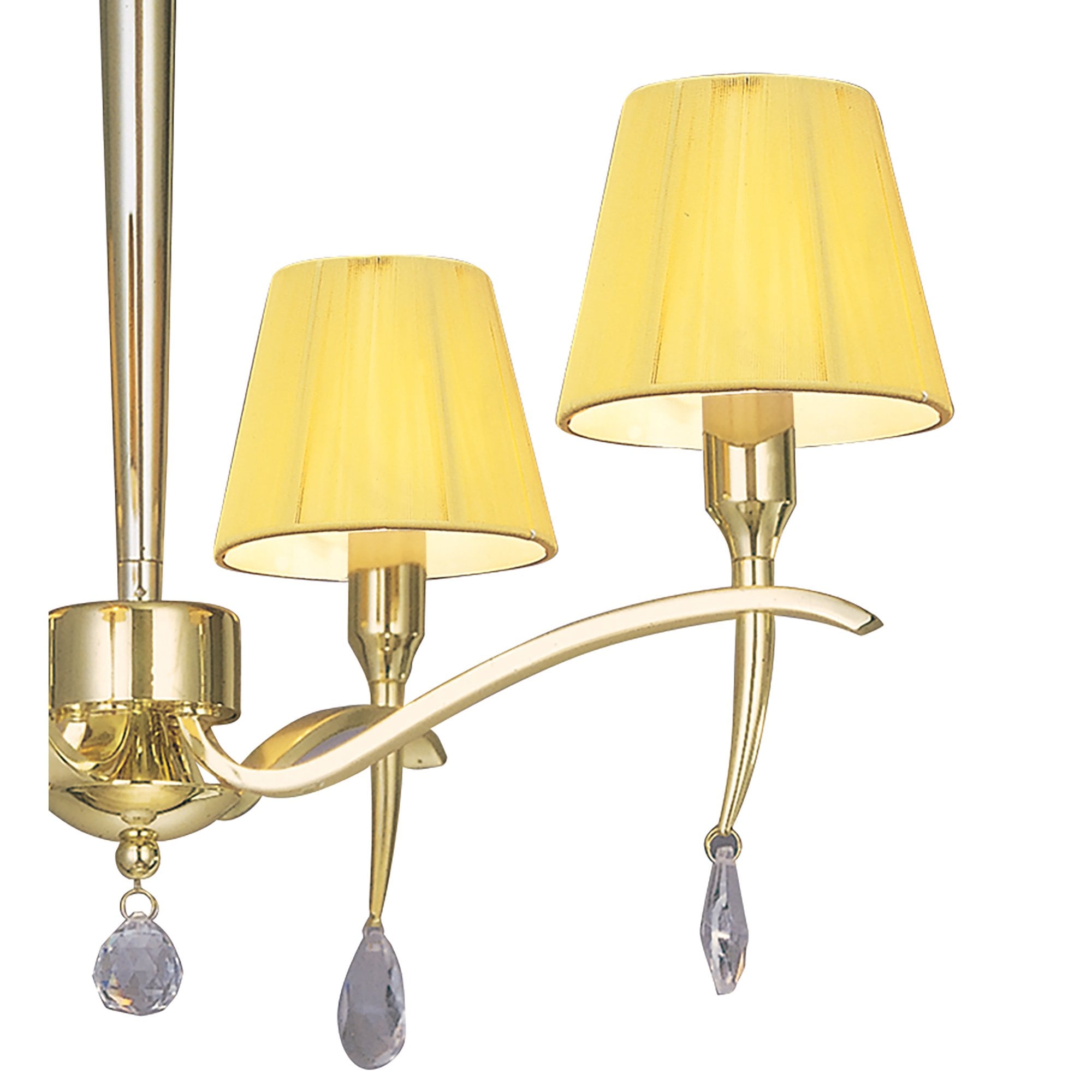 M0343PB Siena Pendant Round 4 Light E14 Polished Brass Amber Cream Shades And Clear Crystal