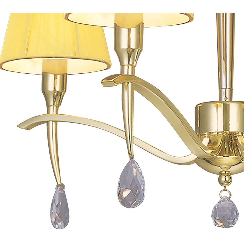 M0343PB Siena Pendant Round 4 Light E14 Polished Brass Amber Cream Shades And Clear Crystal