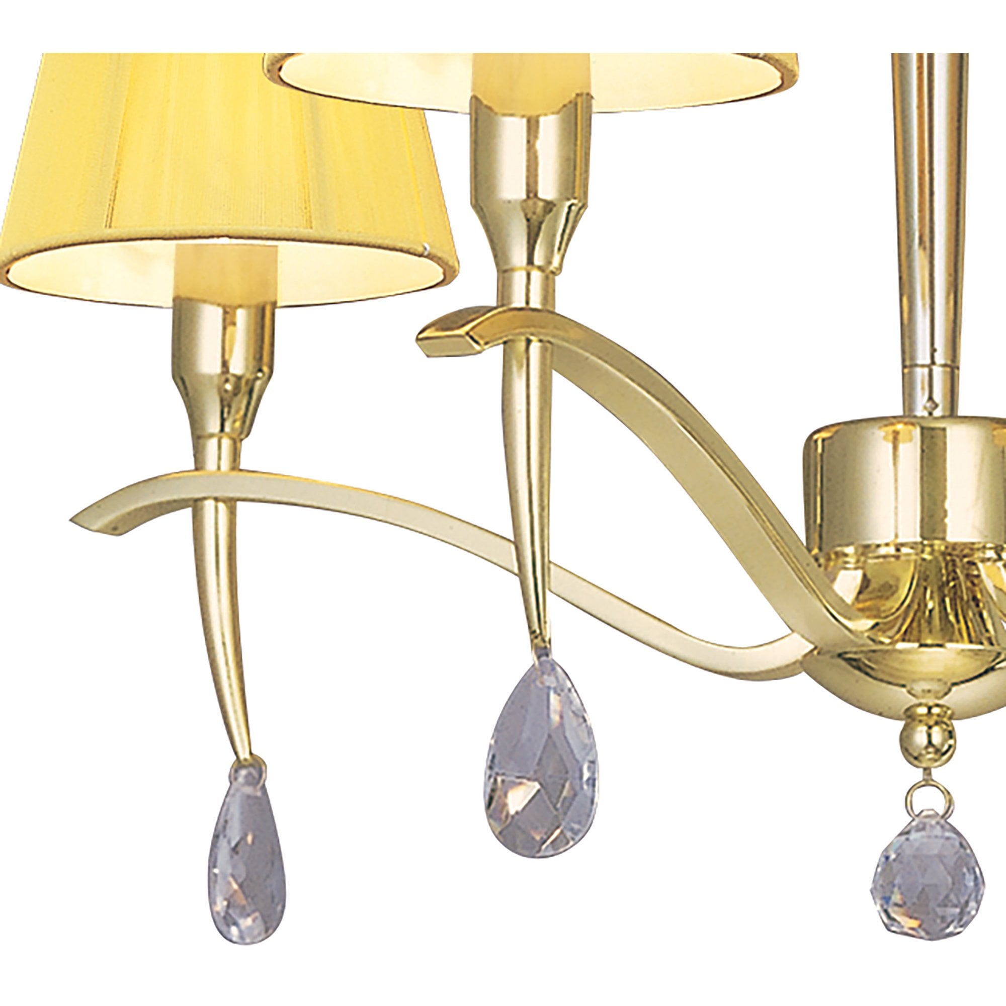 M0343PB Siena Pendant Round 4 Light E14 Polished Brass Amber Cream Shades And Clear Crystal