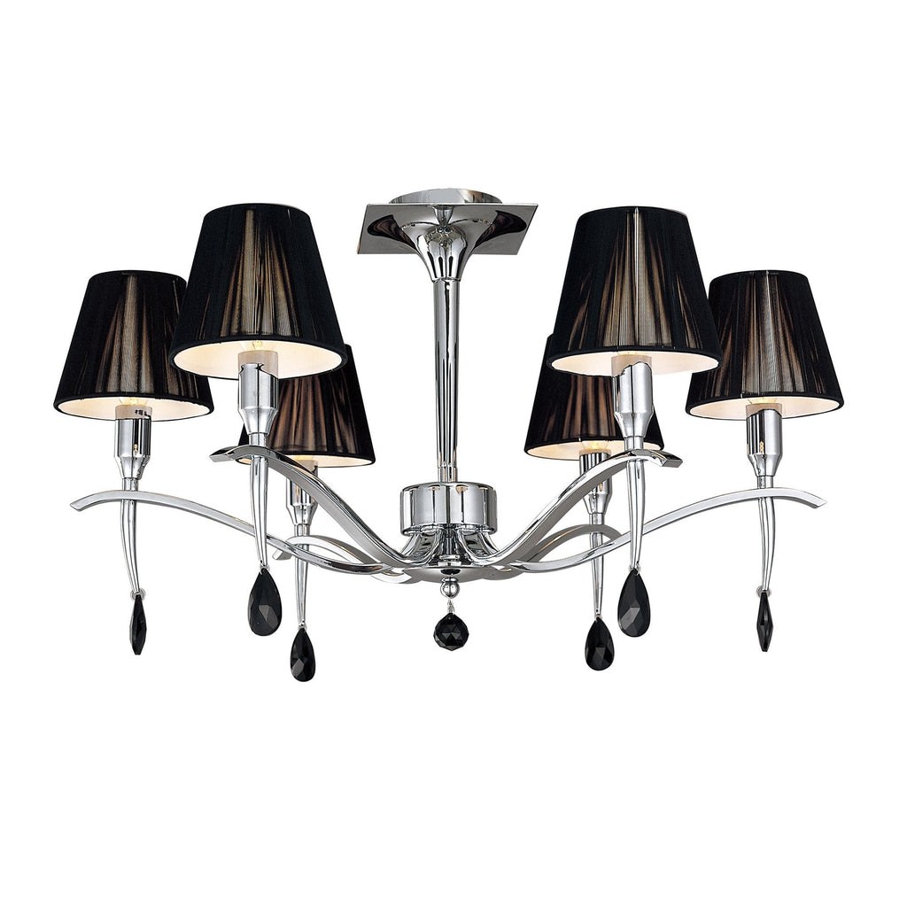 M0344 Siena Semi Flush Round 6 Light E14 Polished Chrome Black Shades And Black Crystal