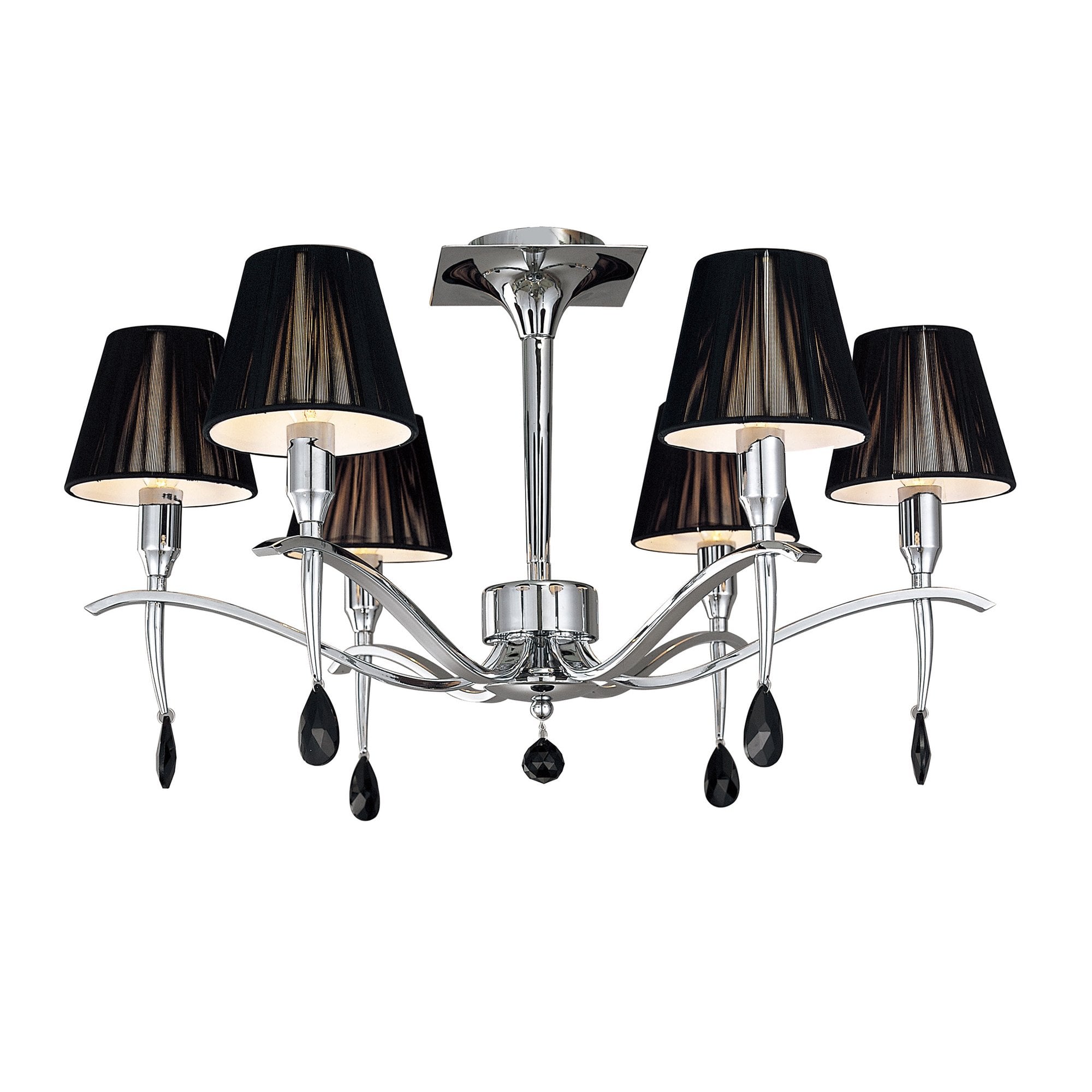 M0344 Siena Semi Flush Round 6 Light E14 Polished Chrome Black Shades And Black Crystal
