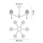 M0344 Siena Semi Flush Round 6 Light E14 Polished Chrome Black Shades And Black Crystal