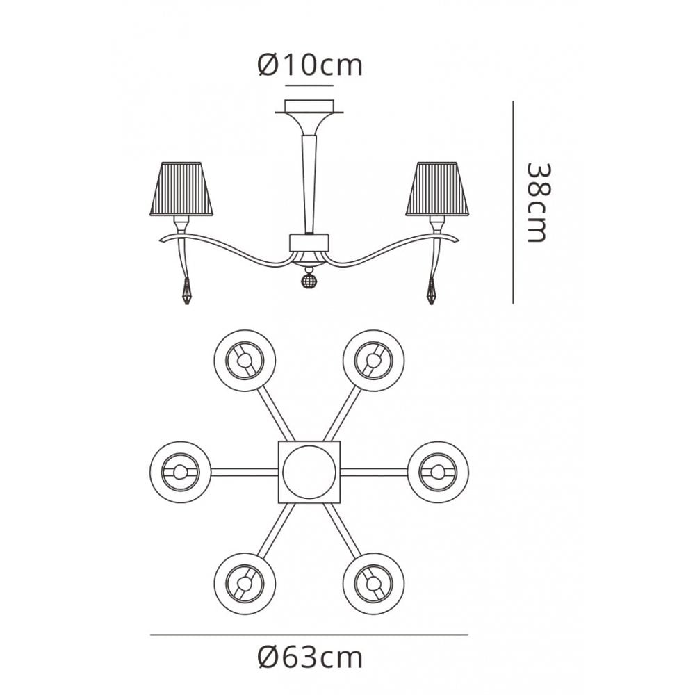 M0344 Siena Semi Flush Round 6 Light E14 Polished Chrome Black Shades And Black Crystal
