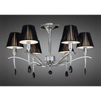 M0344 Siena Semi Flush Round 6 Light E14 Polished Chrome Black Shades And Black Crystal