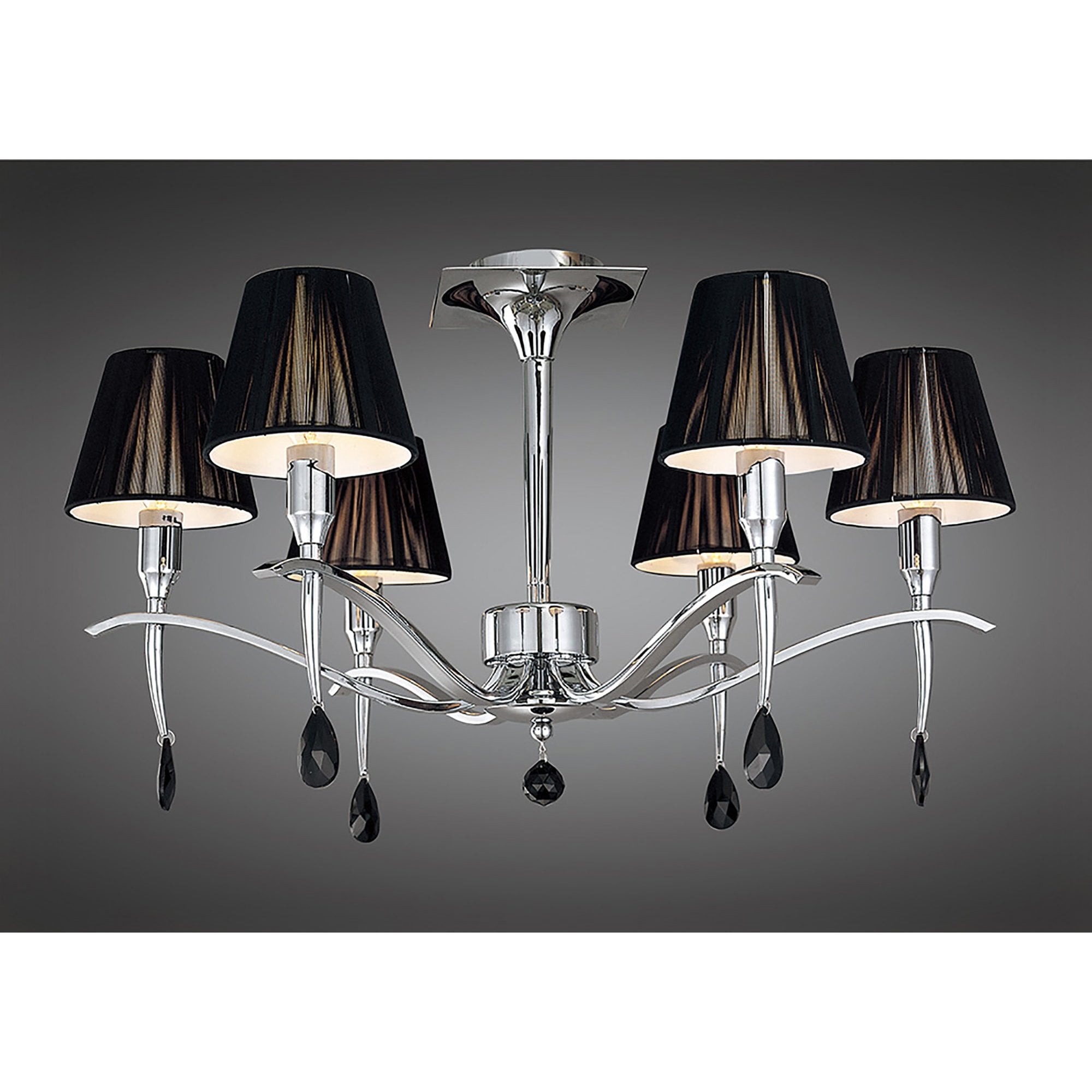 M0344 Siena Semi Flush Round 6 Light E14 Polished Chrome Black Shades And Black Crystal
