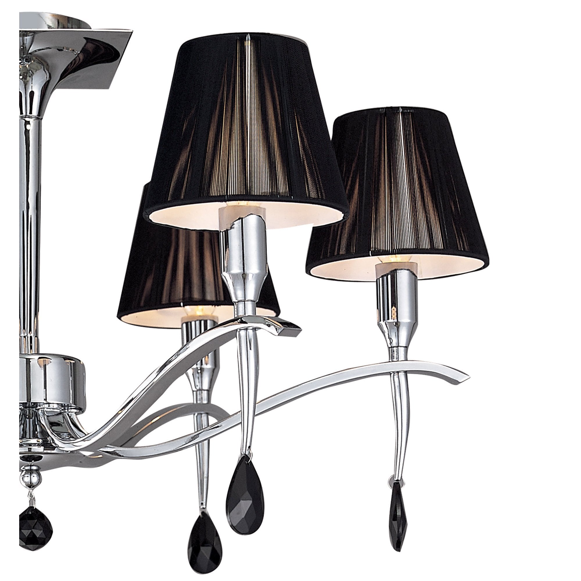 M0344 Siena Semi Flush Round 6 Light E14 Polished Chrome Black Shades And Black Crystal