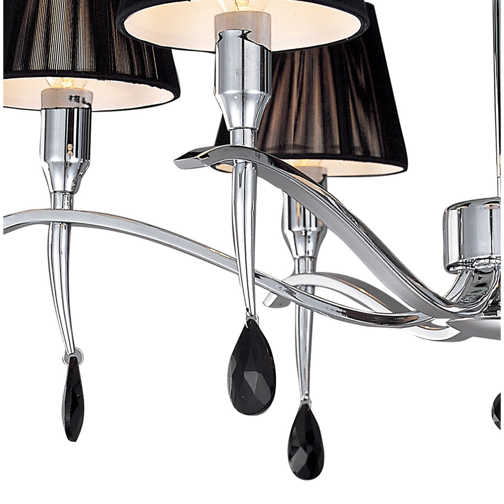 M0344 Siena Semi Flush Round 6 Light E14 Polished Chrome Black Shades And Black Crystal