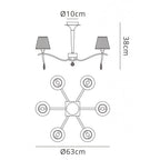 M0344AB Siena Semi Flush Round 6 Light E14 Antique Brass Amber Cream Shades And Amber Crystal