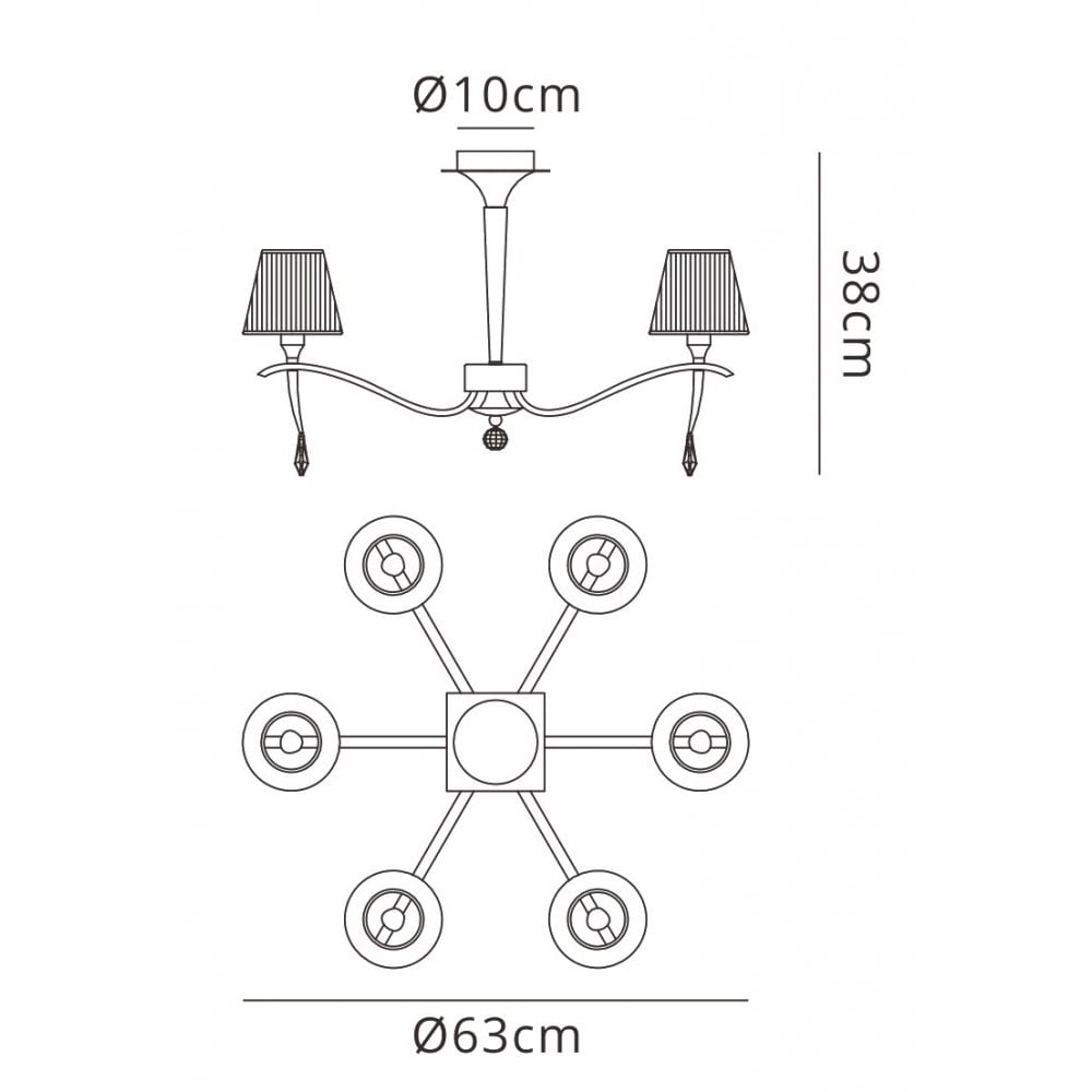 M0344AB Siena Semi Flush Round 6 Light E14 Antique Brass Amber Cream Shades And Amber Crystal