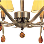 M0344AB Siena Semi Flush Round 6 Light E14 Antique Brass Amber Cream Shades And Amber Crystal