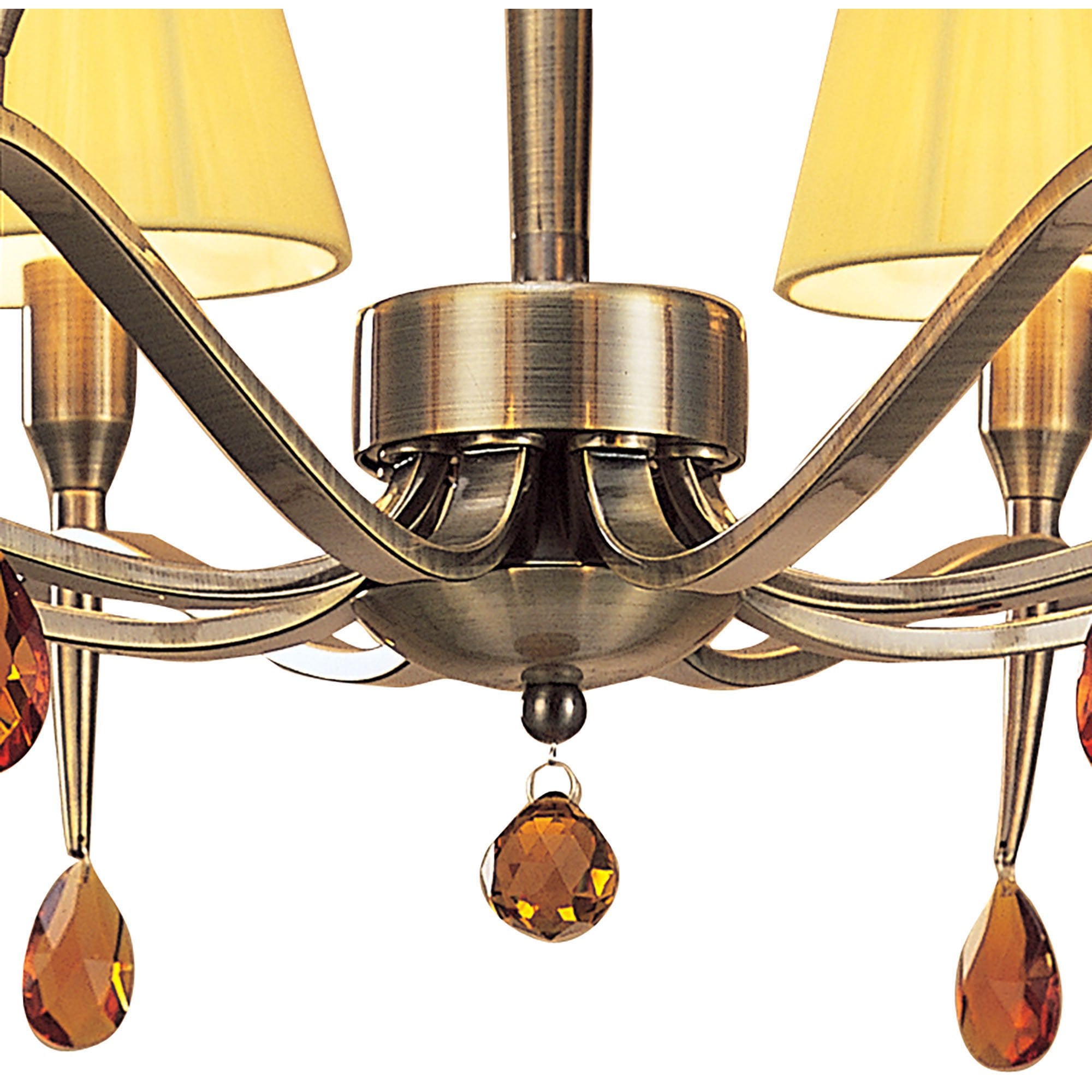 M0344AB Siena Semi Flush Round 6 Light E14 Antique Brass Amber Cream Shades And Amber Crystal