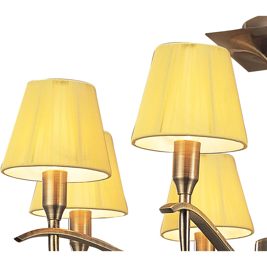 M0344AB Siena Semi Flush Round 6 Light E14 Antique Brass Amber Cream Shades And Amber Crystal