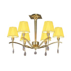 M0344PB Siena Semi Flush Round 6 Light E14 Polished Brass Amber Cream Shades And Clear Crystal