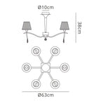 M0344PB Siena Semi Flush Round 6 Light E14 Polished Brass Amber Cream Shades And Clear Crystal