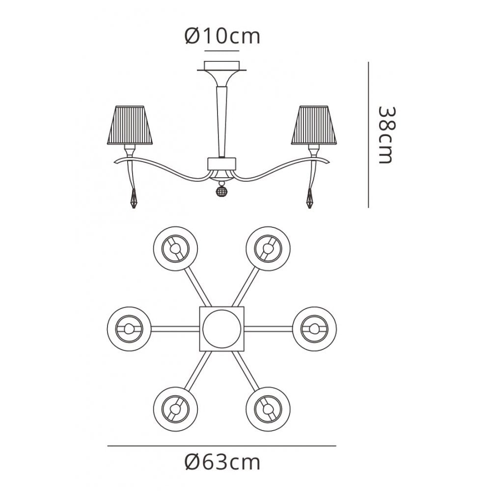 M0344PB Siena Semi Flush Round 6 Light E14 Polished Brass Amber Cream Shades And Clear Crystal