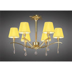 M0344PB Siena Semi Flush Round 6 Light E14 Polished Brass Amber Cream Shades And Clear Crystal