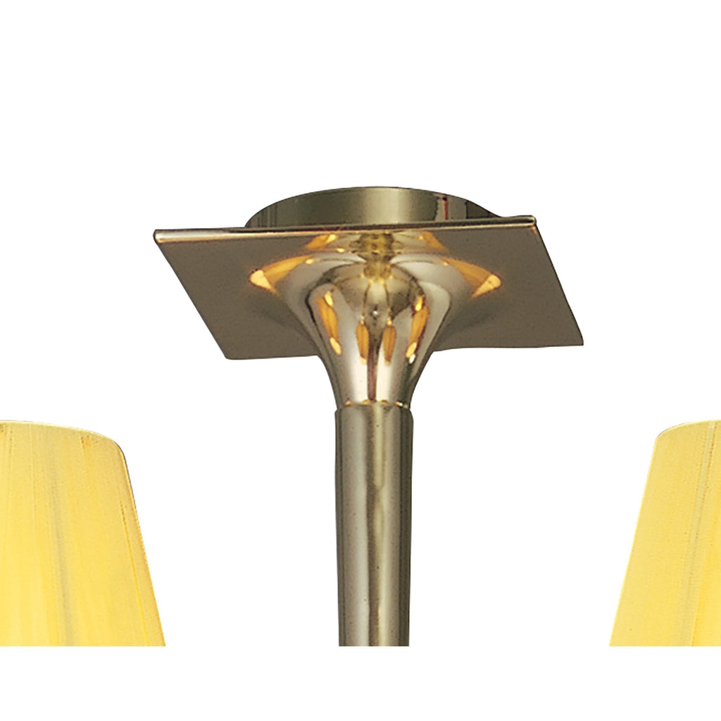 M0344PB Siena Semi Flush Round 6 Light E14 Polished Brass Amber Cream Shades And Clear Crystal