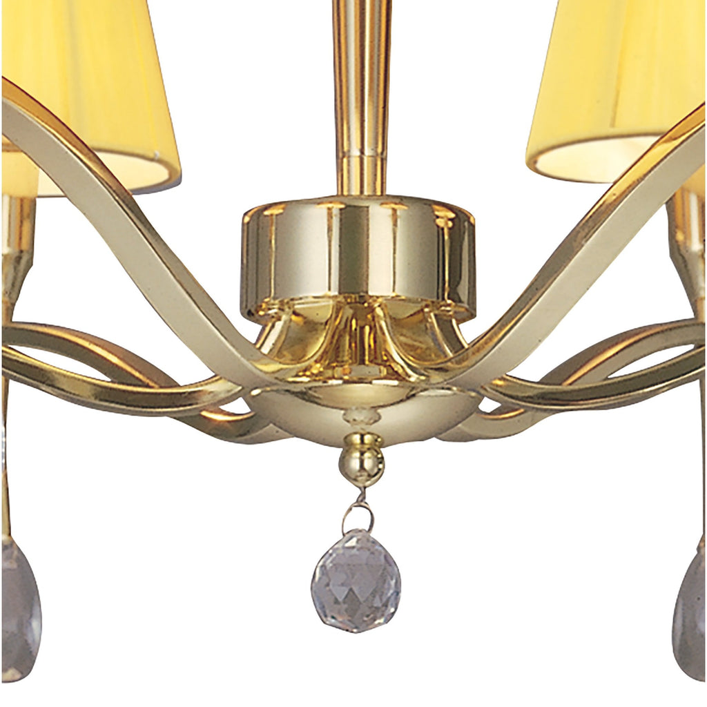 M0344PB Siena Semi Flush Round 6 Light E14 Polished Brass Amber Cream Shades And Clear Crystal
