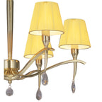 M0344PB Siena Semi Flush Round 6 Light E14 Polished Brass Amber Cream Shades And Clear Crystal