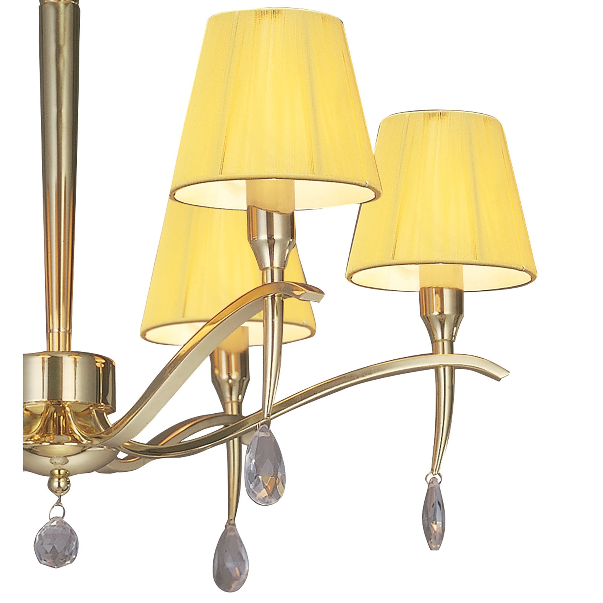 M0344PB Siena Semi Flush Round 6 Light E14 Polished Brass Amber Cream Shades And Clear Crystal