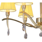 M0344PB Siena Semi Flush Round 6 Light E14 Polished Brass Amber Cream Shades And Clear Crystal
