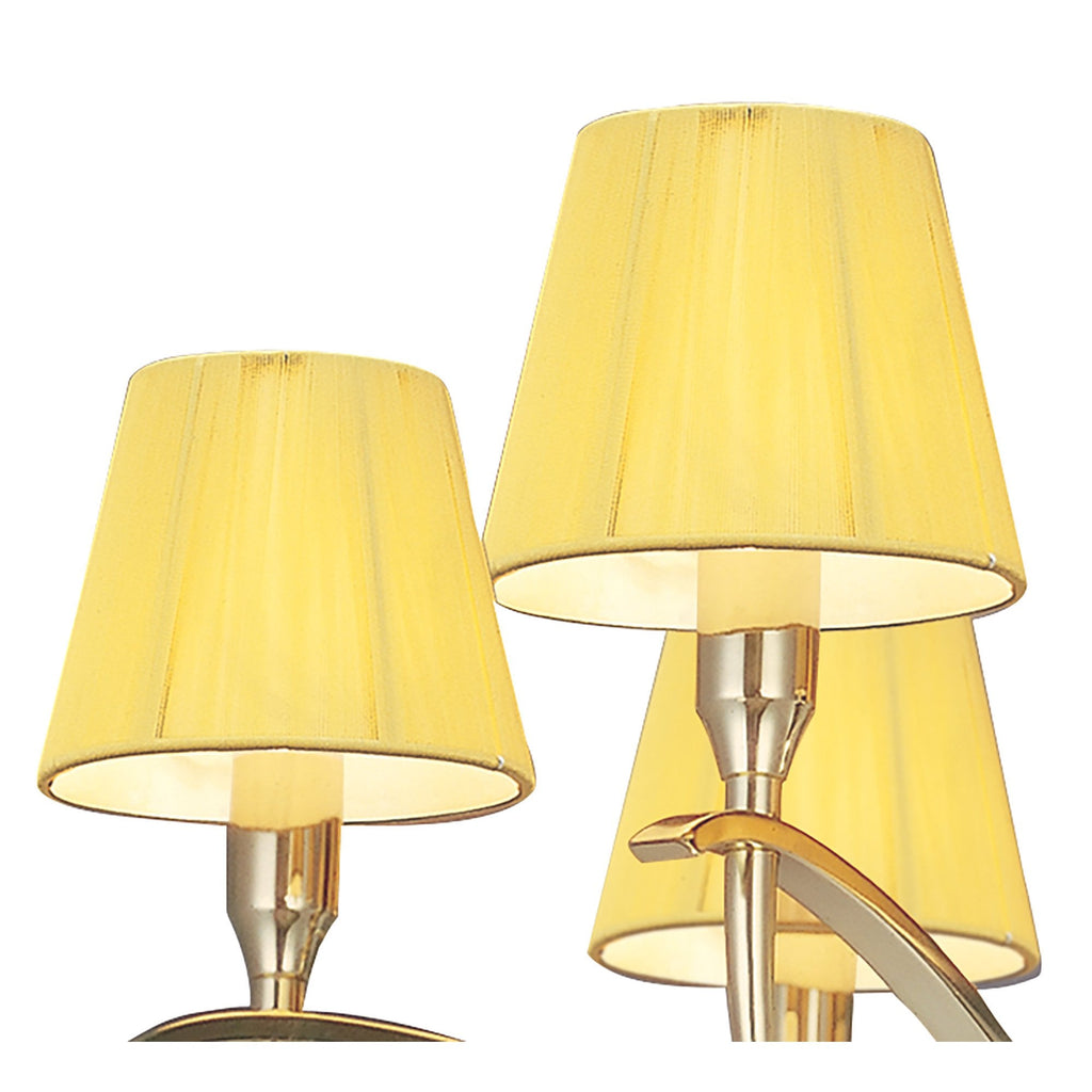 M0344PB Siena Semi Flush Round 6 Light E14 Polished Brass Amber Cream Shades And Clear Crystal